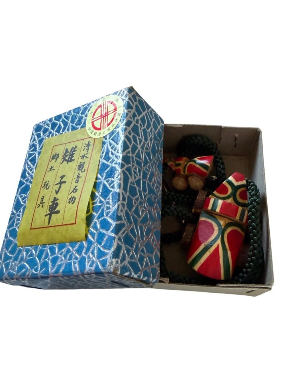 Japanese Kiji Guruma Folk Art Bolo Tie Pin Set Wood Pheasant Cart Box Paperwork